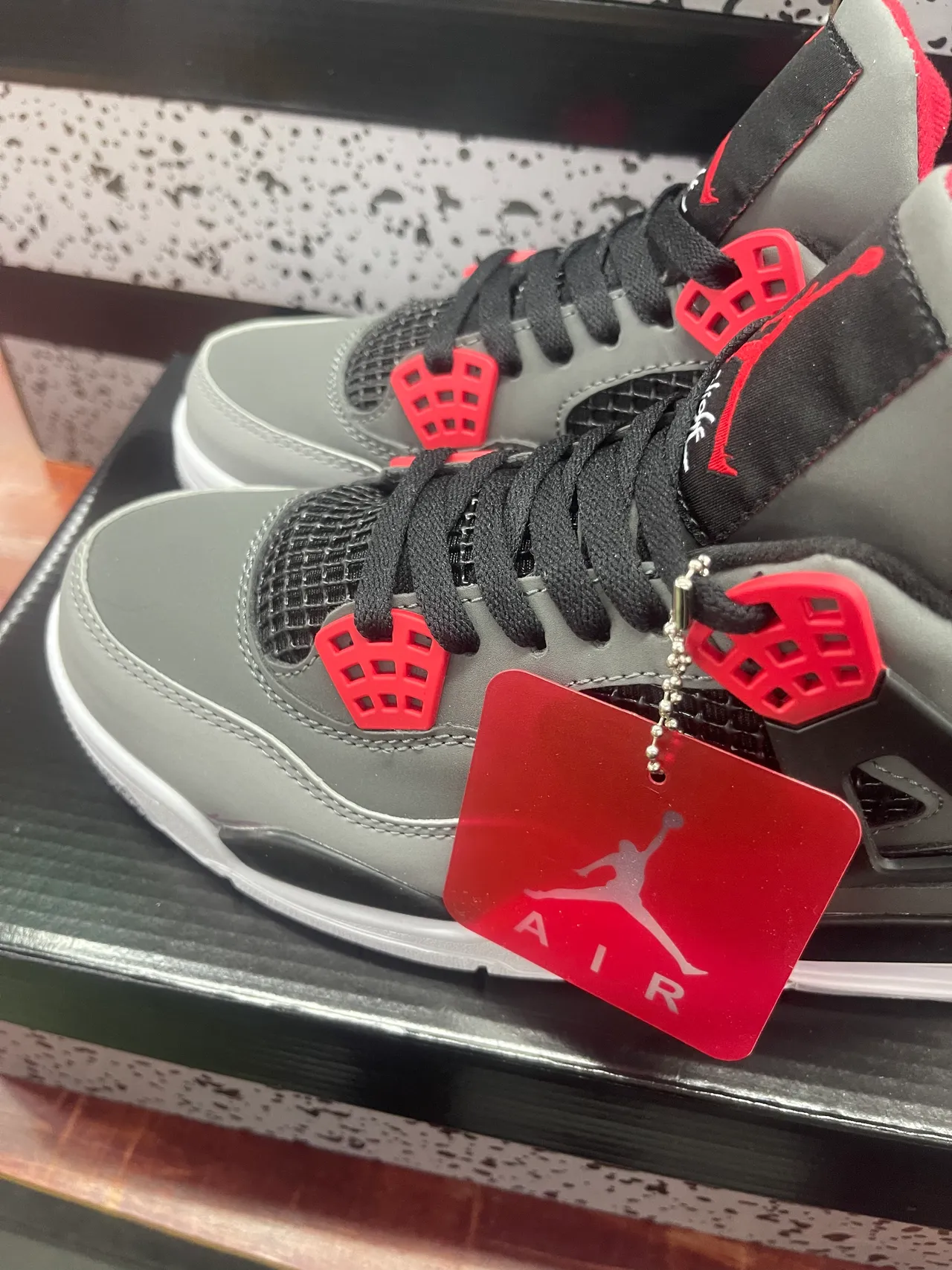 Air Jordan 4 Gray Black Red Basketball Shoes 2