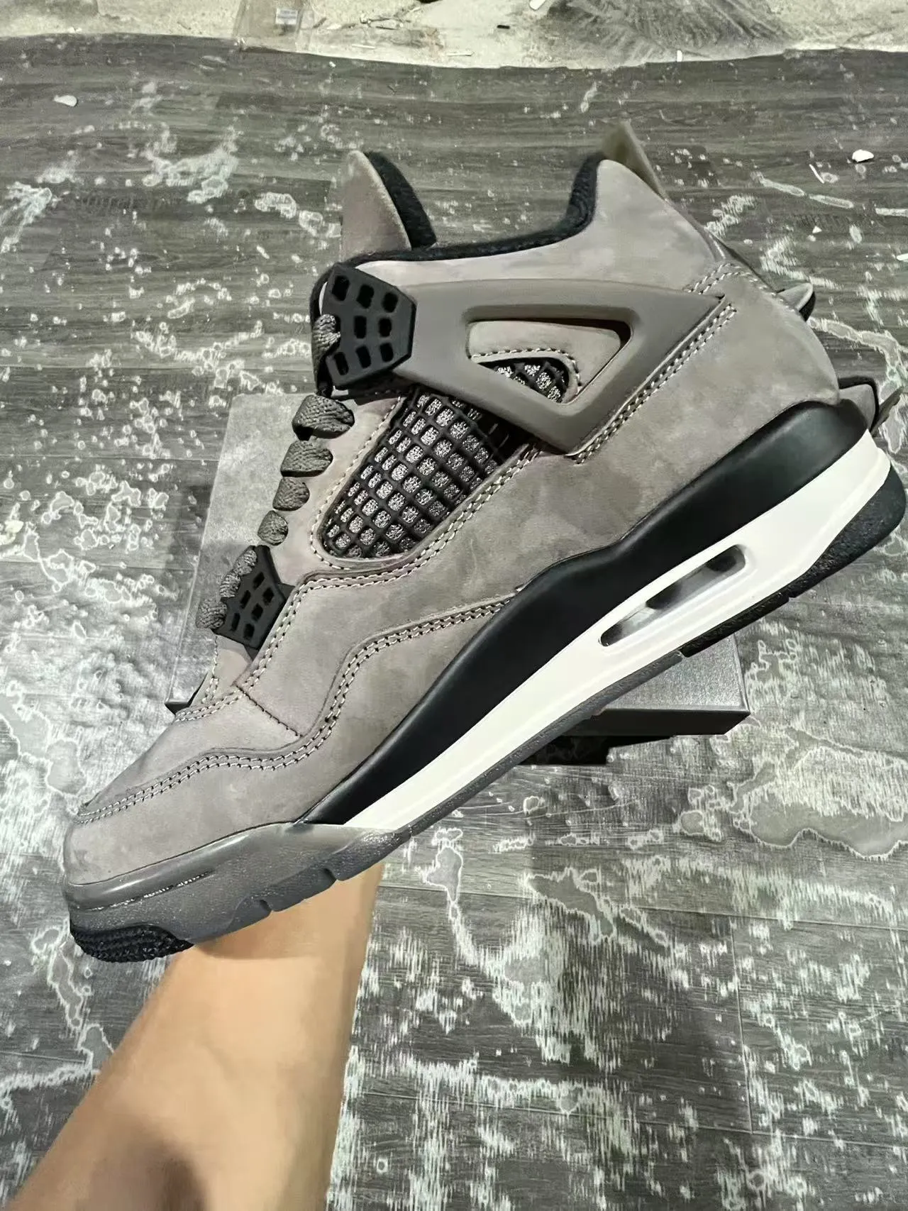 Air Jordan 4 Gray Suede Black White Basketball Shoes 5