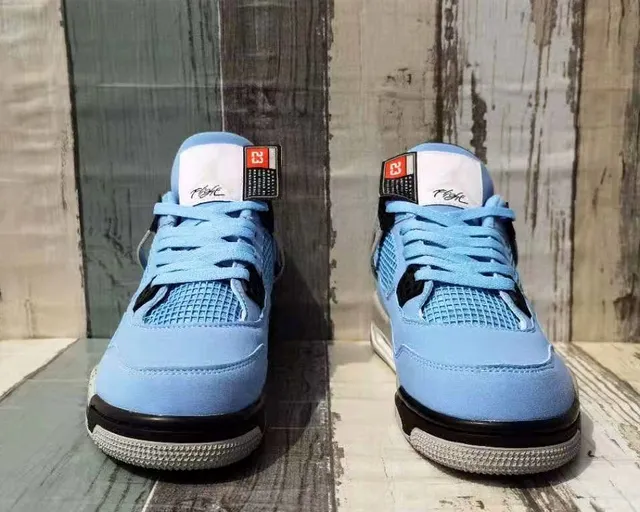 Air Jordan 4 Light Blue Suede Mesh High-Top Basketball Shoes 2