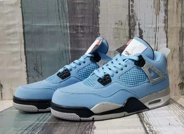 Air Jordan 4 Light Blue Suede Mesh High-Top Basketball Shoes 3