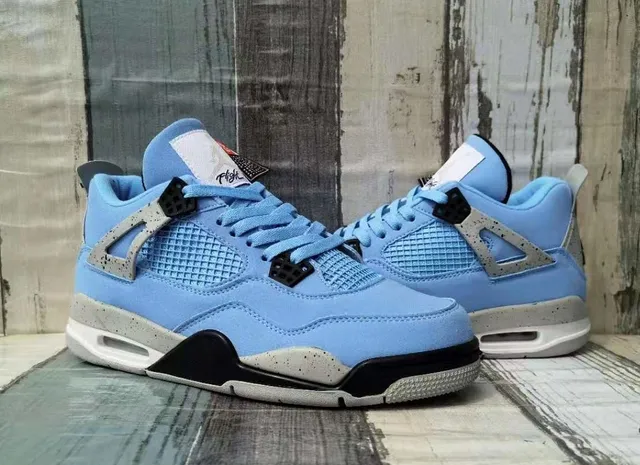 Air Jordan 4 Light Blue Suede Mesh High-Top Basketball Shoes 4