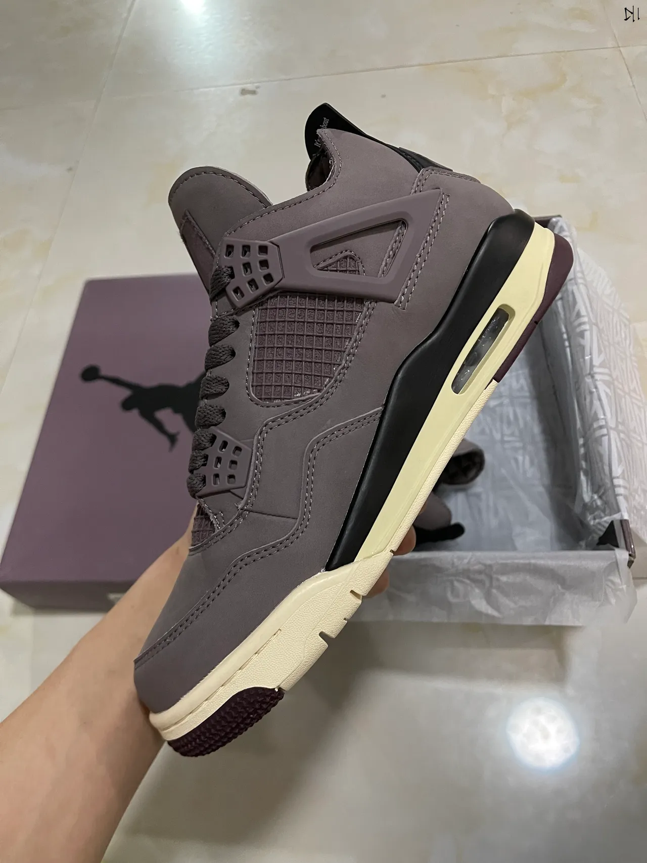 Air Jordan 4 Muted Gray Cream Black Basketball Shoes 5