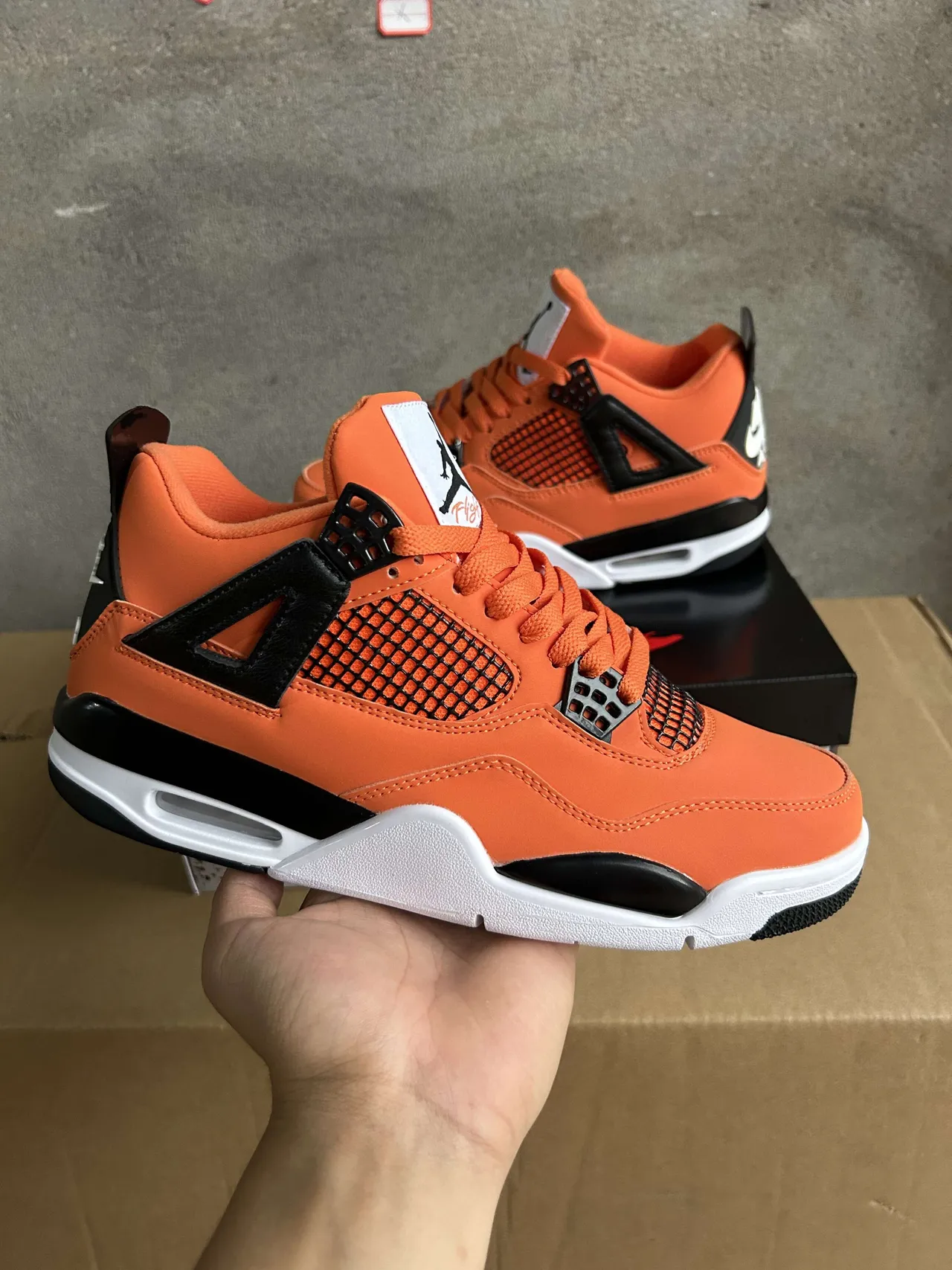 Air Jordan 4 Orange Black White Basketball Shoes 2