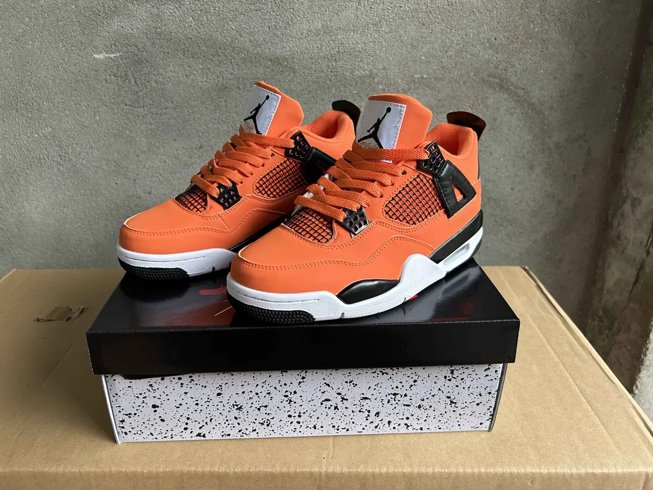 Air Jordan 4 Orange Black White Basketball Shoes 5
