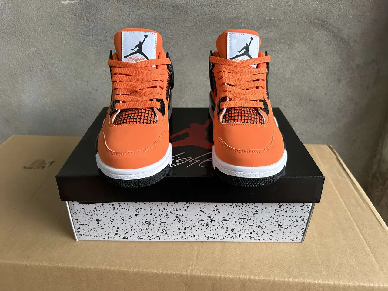 Air Jordan 4 Orange Black White Basketball Shoes 6