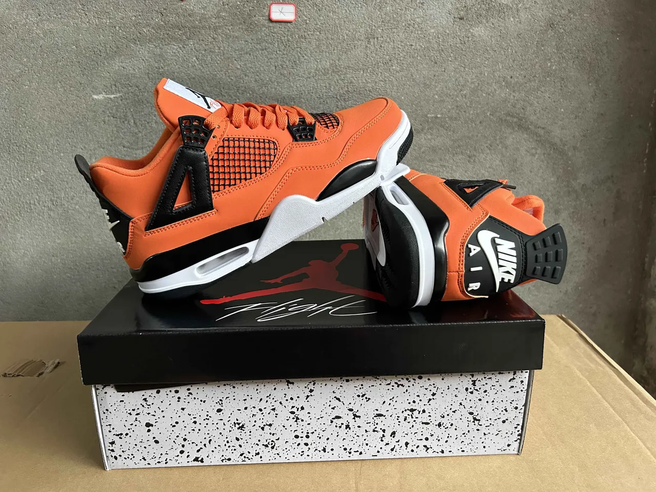 Air Jordan 4 Orange Black White Basketball Shoes 7
