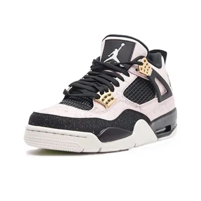 Air Jordan 4 Sapatos de Basquete Rosa Preto High Top com Glitter 5