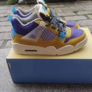 Air Jordan 4 Retro Yellow Purple Cyan Basketball Shoes