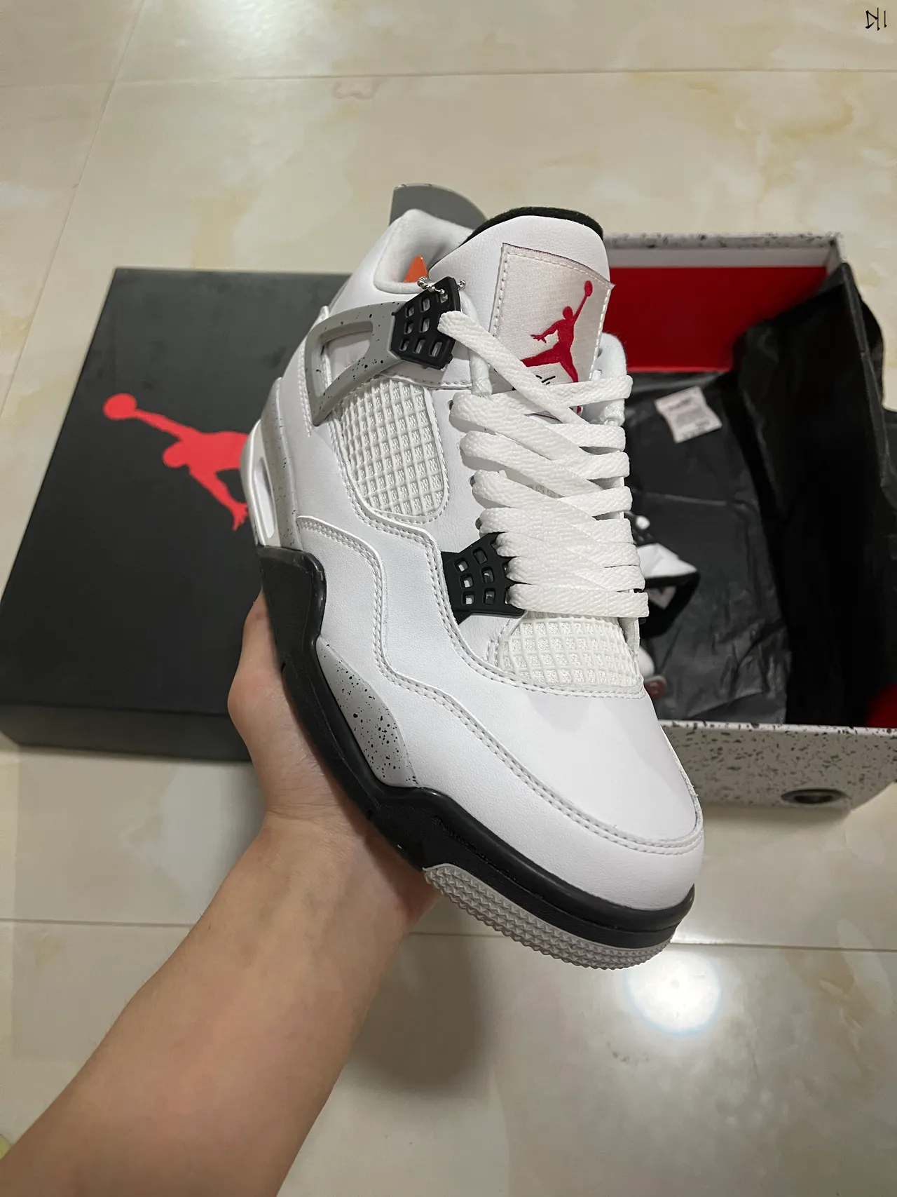 Air Jordan 4 Zapatos de Baloncesto Blanco Negro Gris Speckle 2