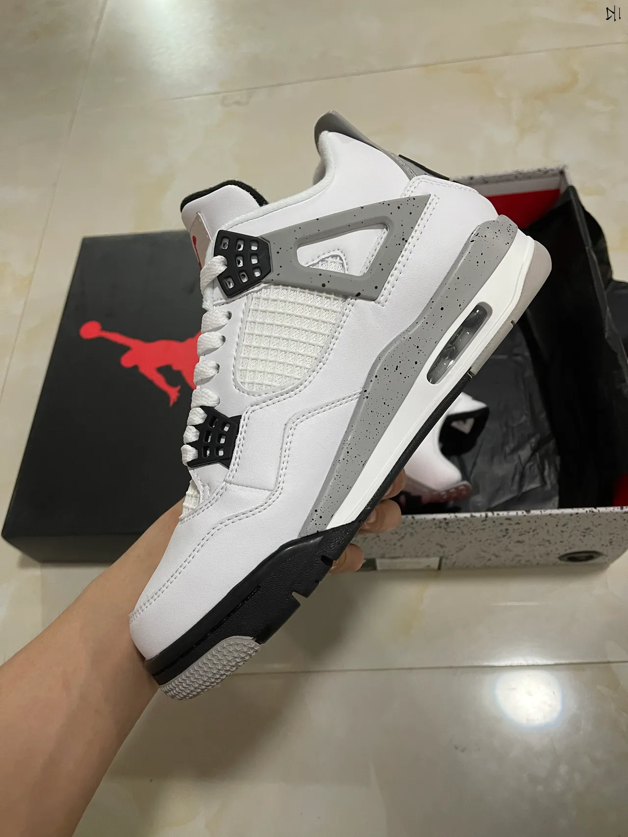 Air Jordan 4 Zapatos de Baloncesto Blanco Negro Gris Speckle 5