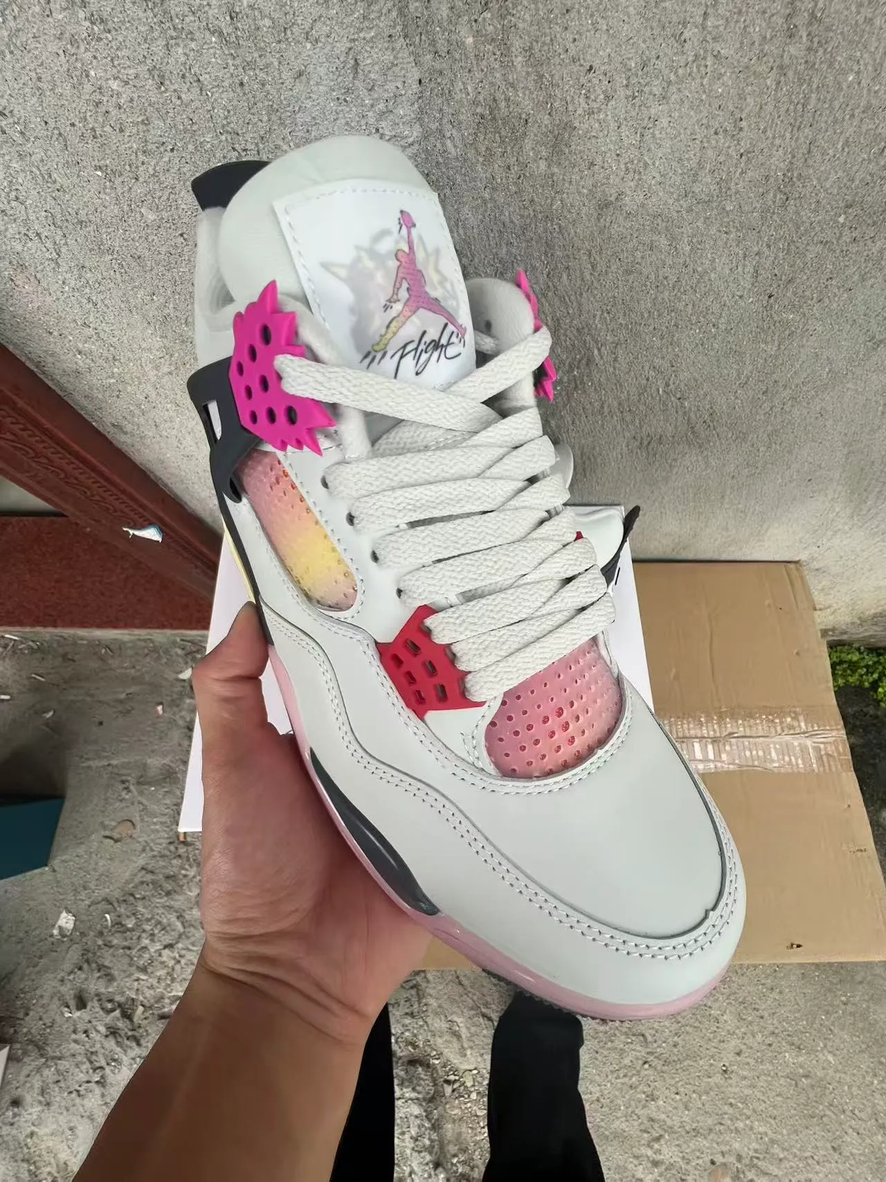 Air Jordan 4 White Black Pink Gradient Tongue Basketball Shoes 2