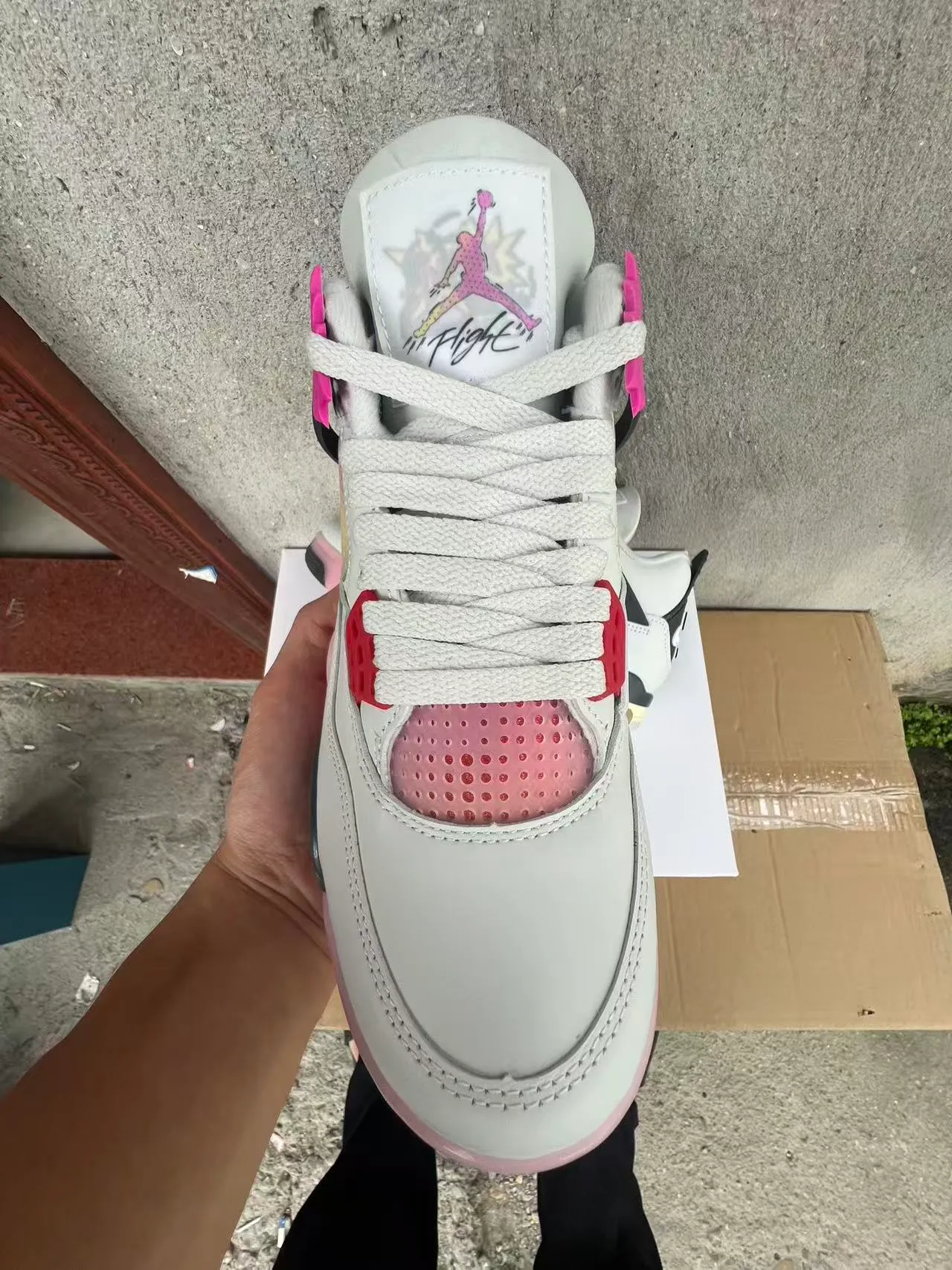 Air Jordan 4 White Black Pink Gradient Tongue Basketball Shoes 3