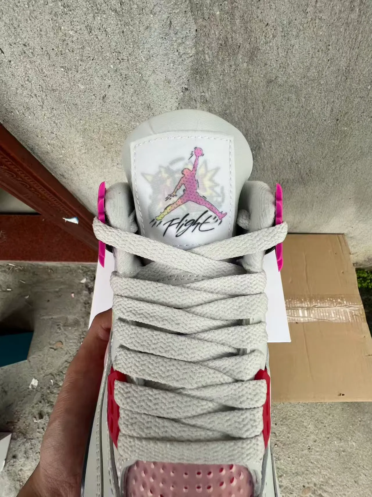 Air Jordan 4 White Black Pink Gradient Tongue Basketball Shoes 4
