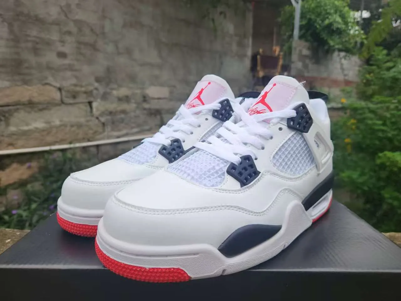 Air Jordan 4 White Black Red Basketball Shoes 2
