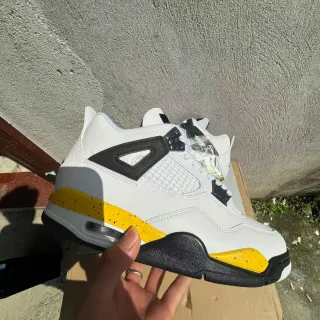 Air Jordan 4 White Black Yellow Speckle Basketball Shoes