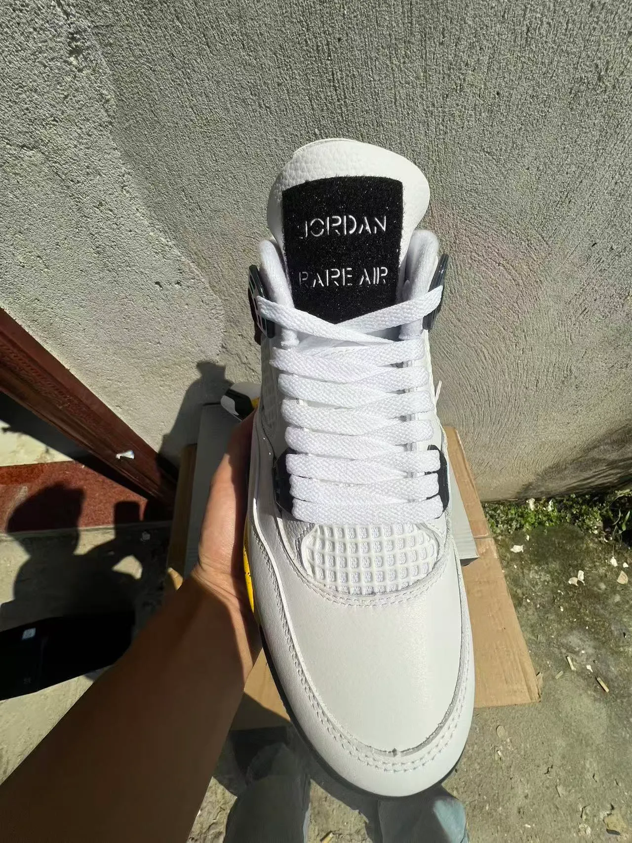 Air Jordan 4 White Black Yellow Speckle Basketball Shoes 3