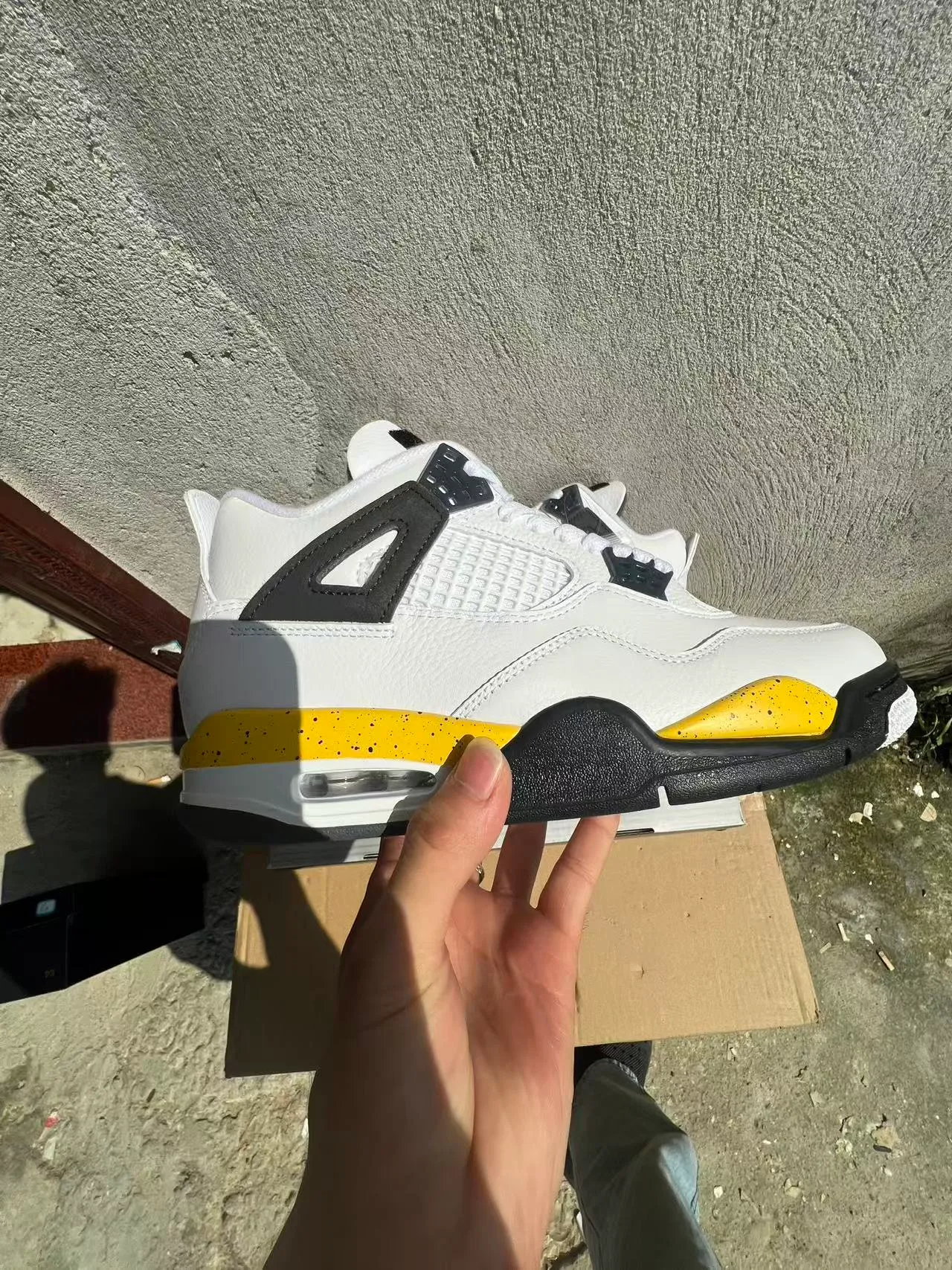 Air Jordan 4 White Black Yellow Speckle Basketball Shoes 7