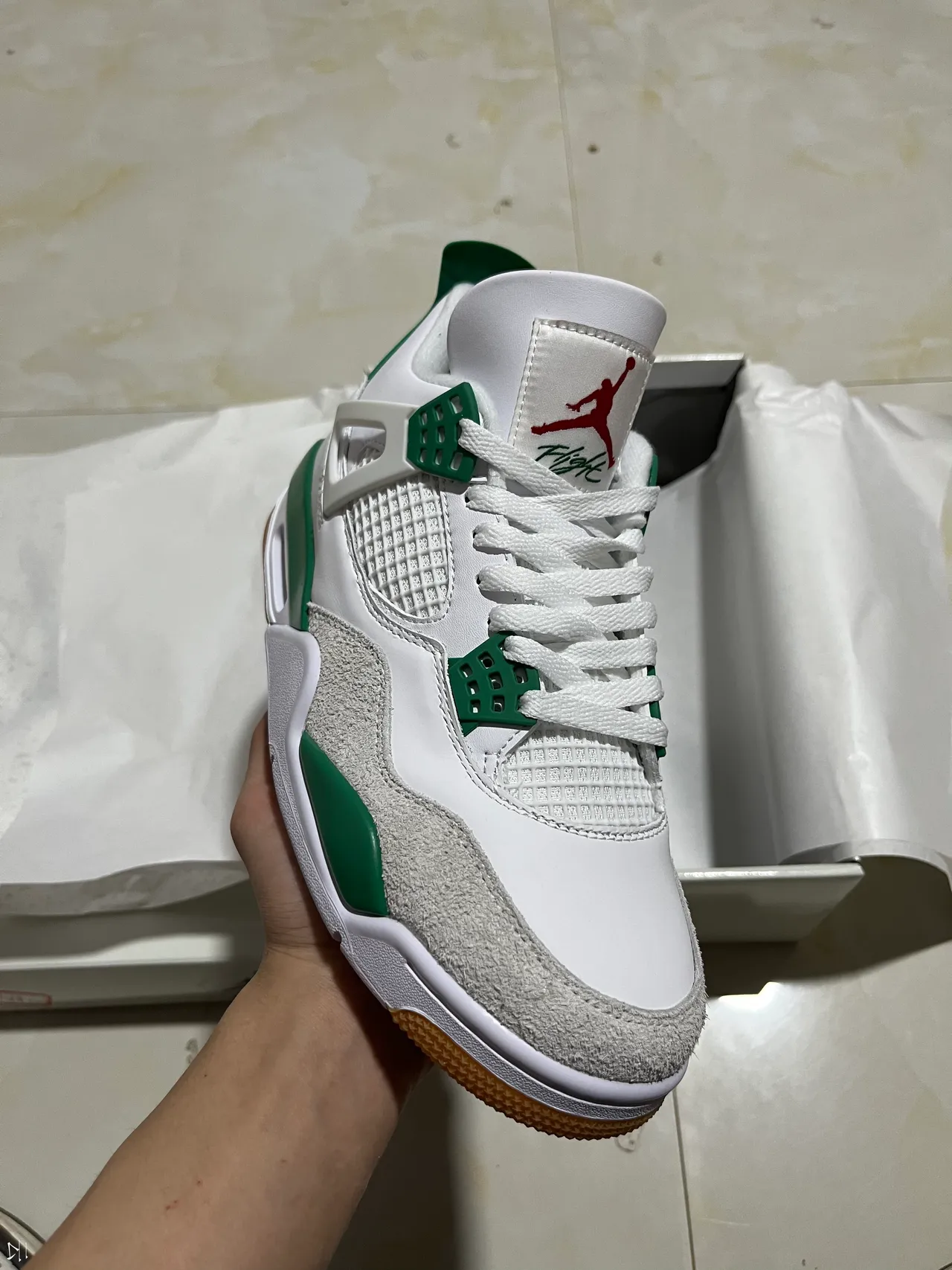 Air Jordan 4 White Green Gum Basketball Shoes 3