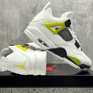 Air Jordan 4 Zapatos de Baloncesto Blanco Amarillo Neón Negro