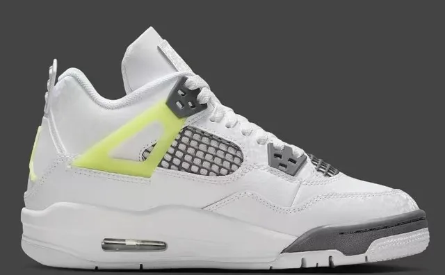 Air Jordan 4 White Neon Yellow Black Basketball Shoes 2