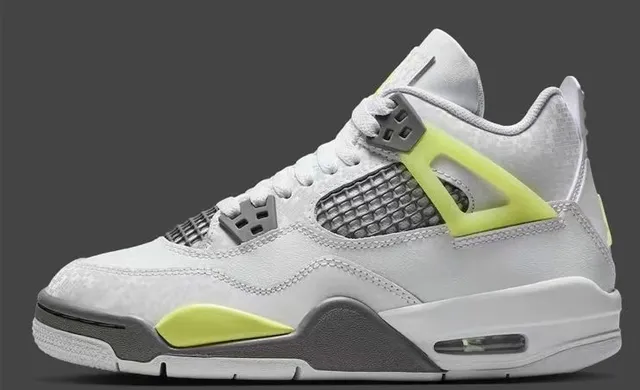 Air Jordan 4 White Neon Yellow Black Basketball Shoes 3