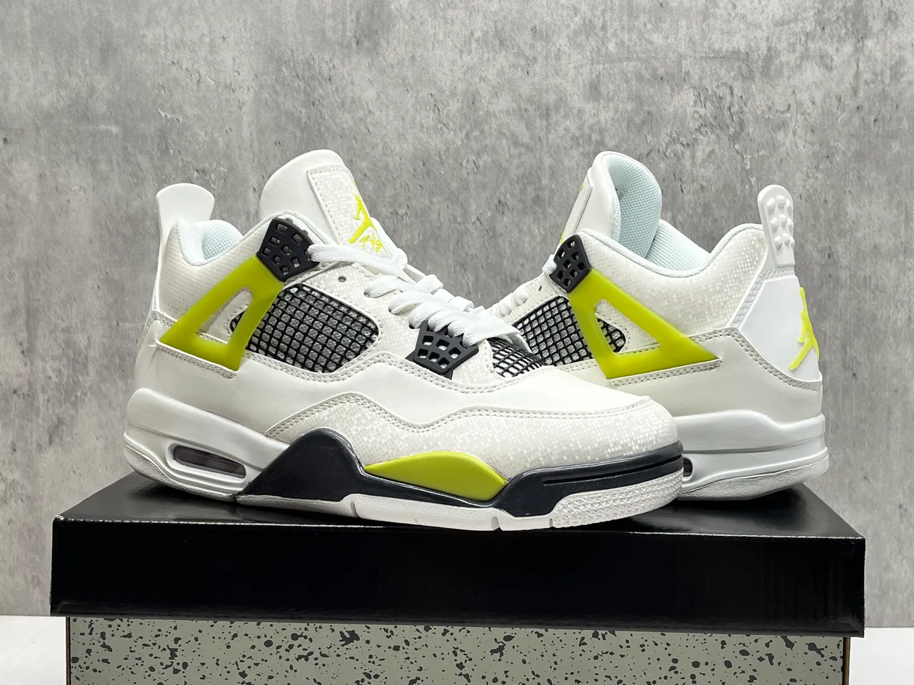Air Jordan 4 White Neon Yellow Black Basketball Shoes 6
