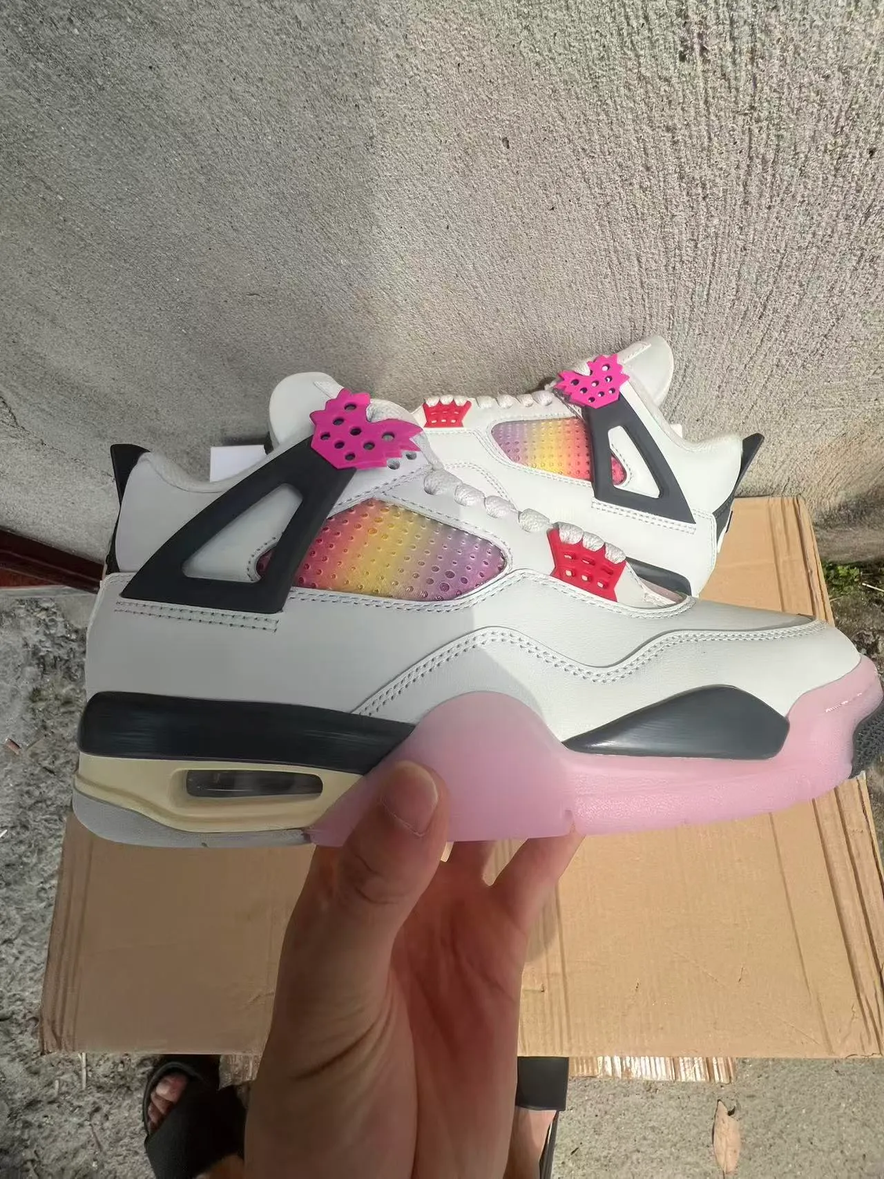 Air Jordan 4 White Pink Gradient Basketball Shoes 7