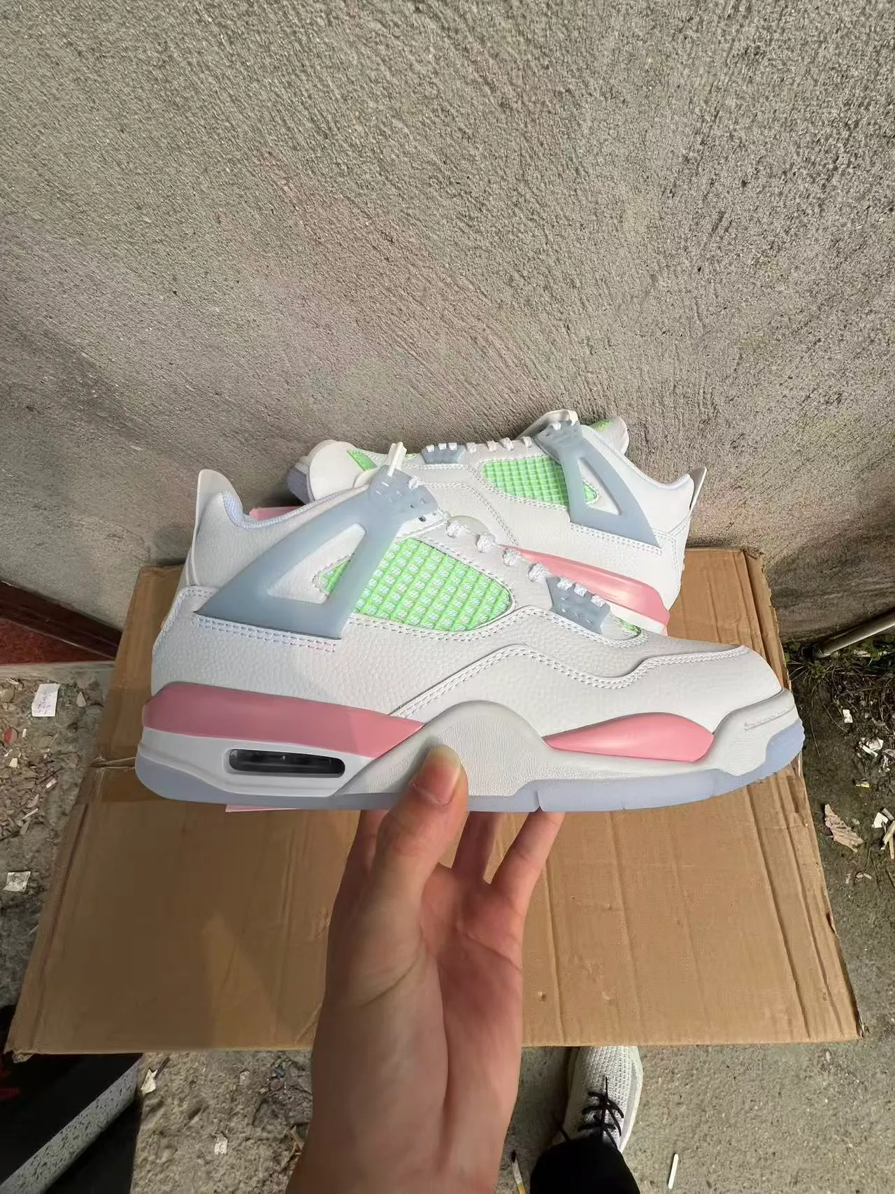 Air Jordan 4 White Pink Mint Green Basketball Shoes 7