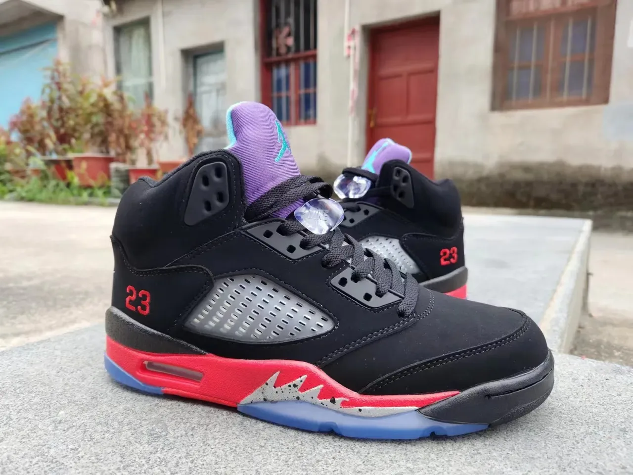 Air Jordan 5 Preto Vermelho Azul Tênis de Basquete 2