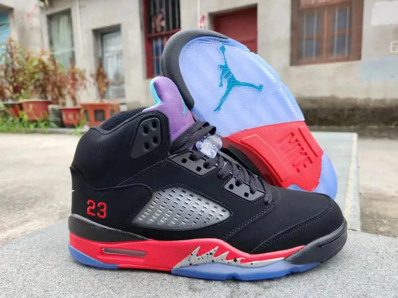 Air Jordan 5 Preto Vermelho Azul Tênis de Basquete 5