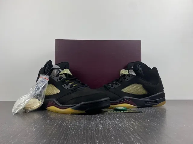 Air Jordan 5 Black Yellow Maroon Basketball Shoes 13
