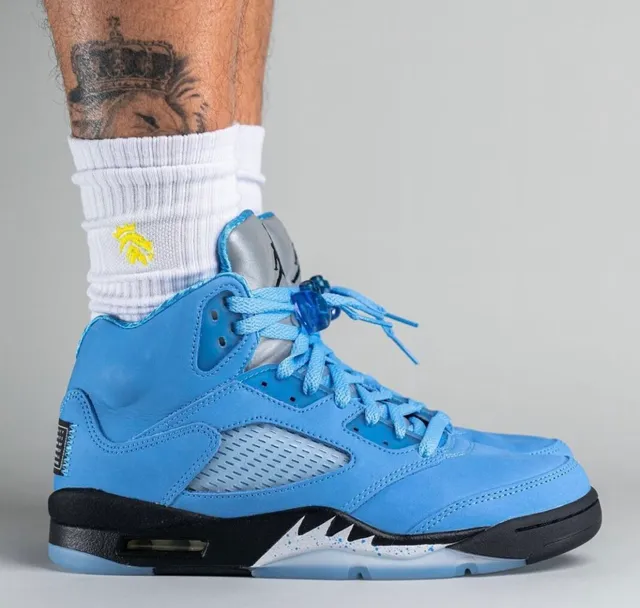 Air Jordan 5 Light Blue Silver Basketball Shoes 13