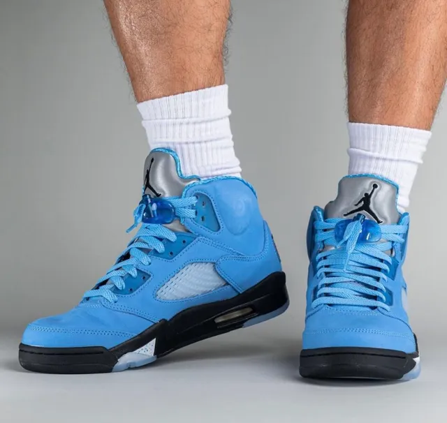Air Jordan 5 Light Blue Silver Basketball Shoes 16