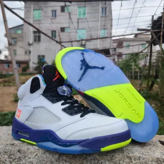 Air Jordan 5 White Purple Neon Yellow Basketball Shoes
