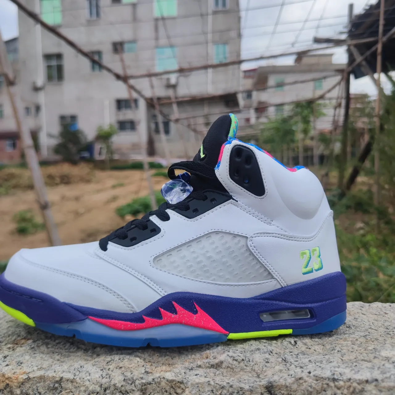 Air Jordan 5 White Purple Neon Yellow Basketball Shoes 2