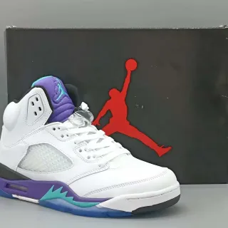 Air Jordan 5 White Purple Teal Basketball Shoes
