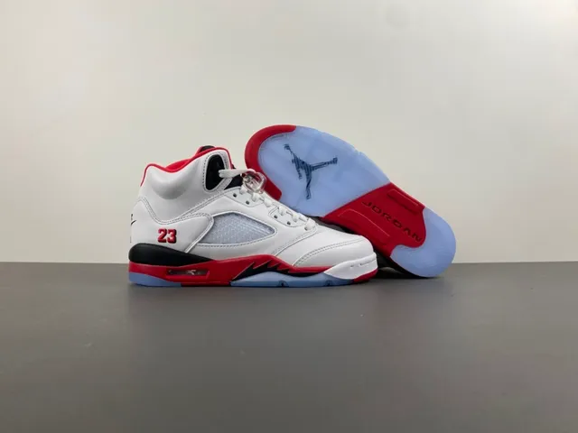 Air Jordan 5 White Red Black Basketball Shoes 12