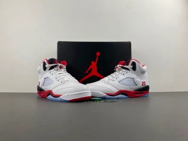 Air Jordan 5 White Red Black Basketball Shoes 13