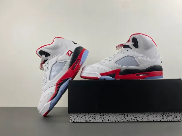 Air Jordan 5 White Red Black Basketball Shoes 14