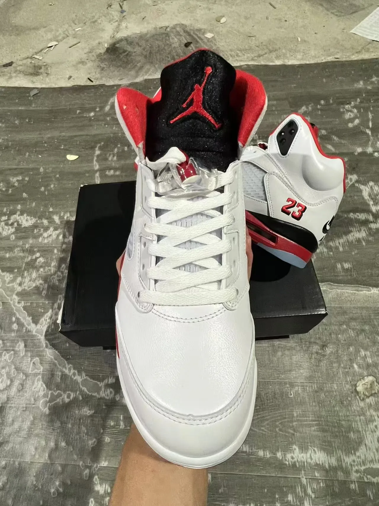 Air Jordan 5 Blanc Rouge Noir Chaussures de Basketball 9