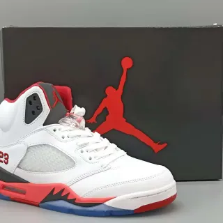 Air Jordan 5 White Red Black Blue Basketball Shoes