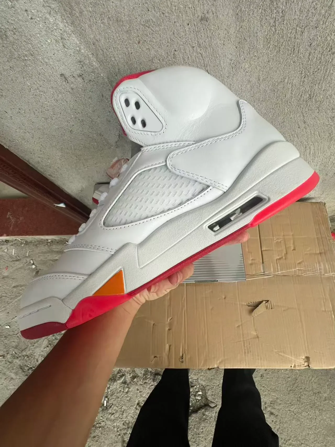 Air Jordan 5 Blanc Rouge Orange Flame Chaussures de Basketball 5