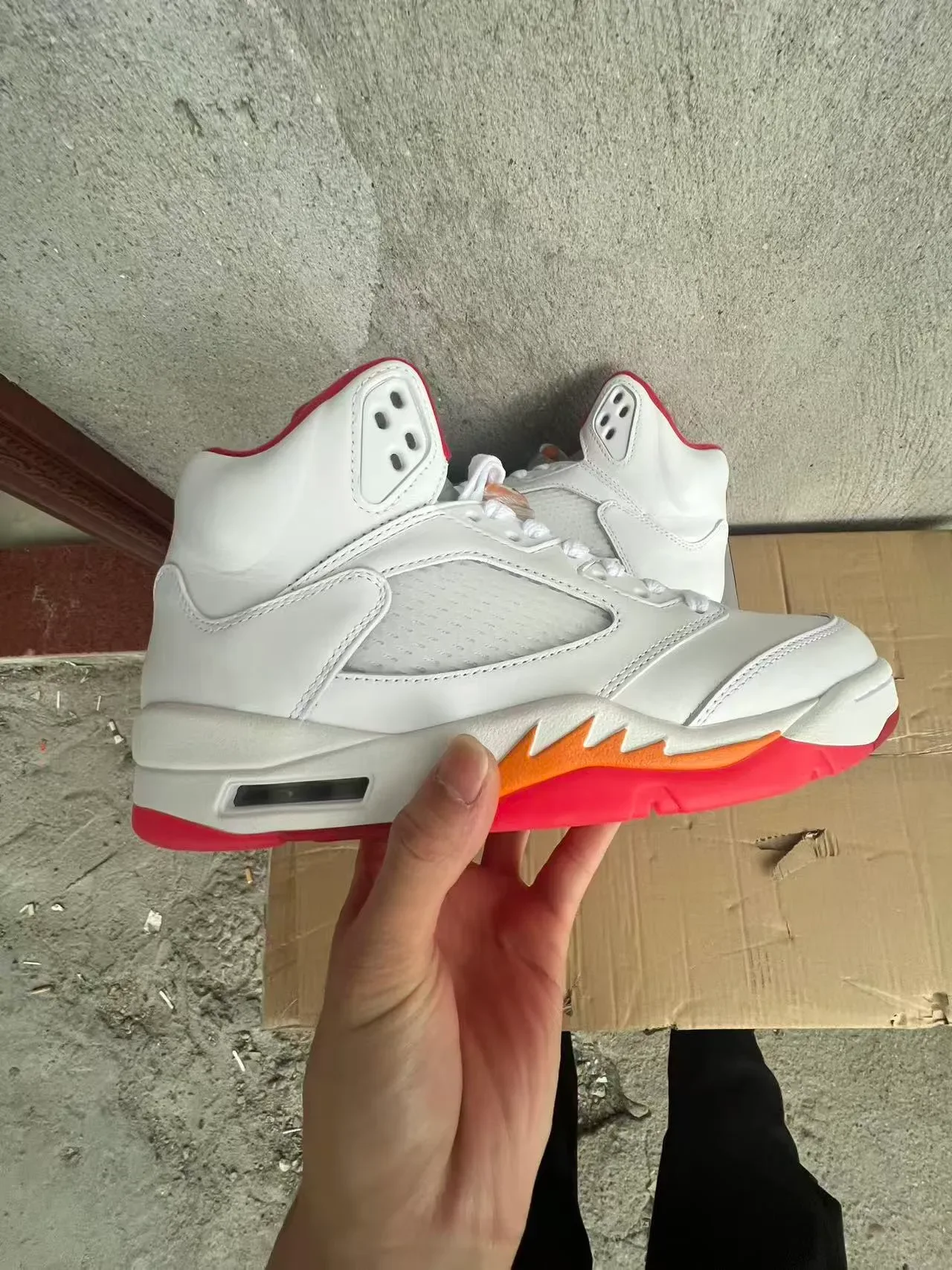 Air Jordan 5 Blanc Rouge Orange Flame Chaussures de Basketball 7