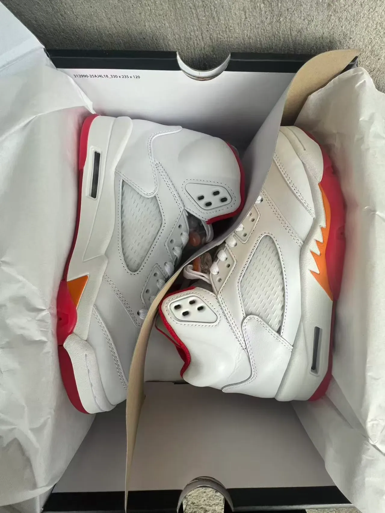 Air Jordan 5 Blanc Rouge Orange Flame Chaussures de Basketball 9