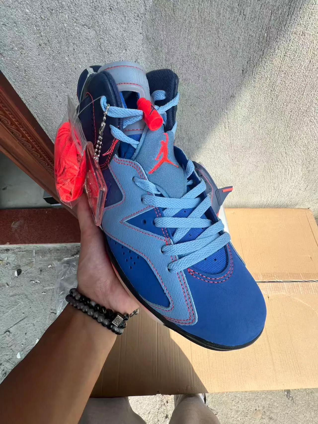 Air Jordan 6 Atlanta Braves Navy Light Blue Orange Basketball Shoes 2