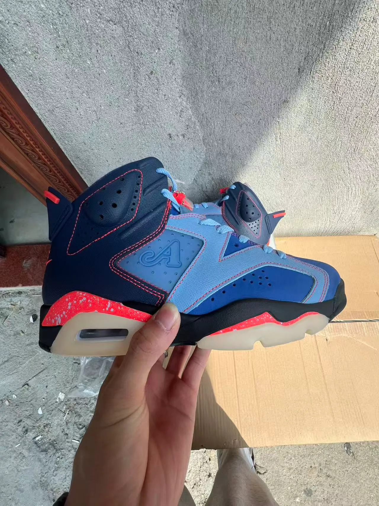 Air Jordan 6 Atlanta Braves Navy Light Blue Orange Basketball Shoes 7
