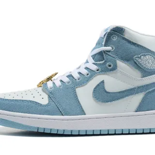 Air Jordan 蓝白配色牛仔织物鞋面皮革覆层篮球鞋