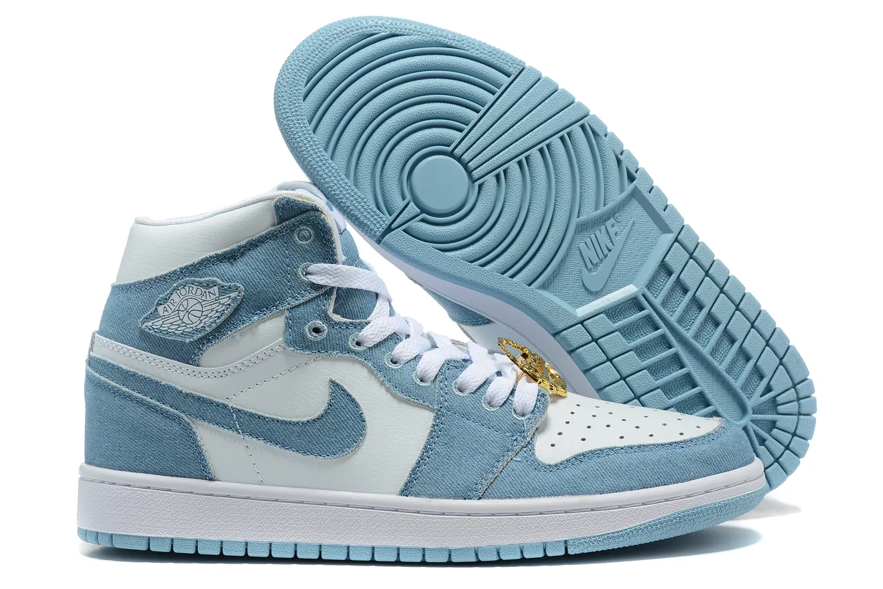 Air Jordan Blue White Denim-Textile Upper Leather Overlays Basketball Shoes 2