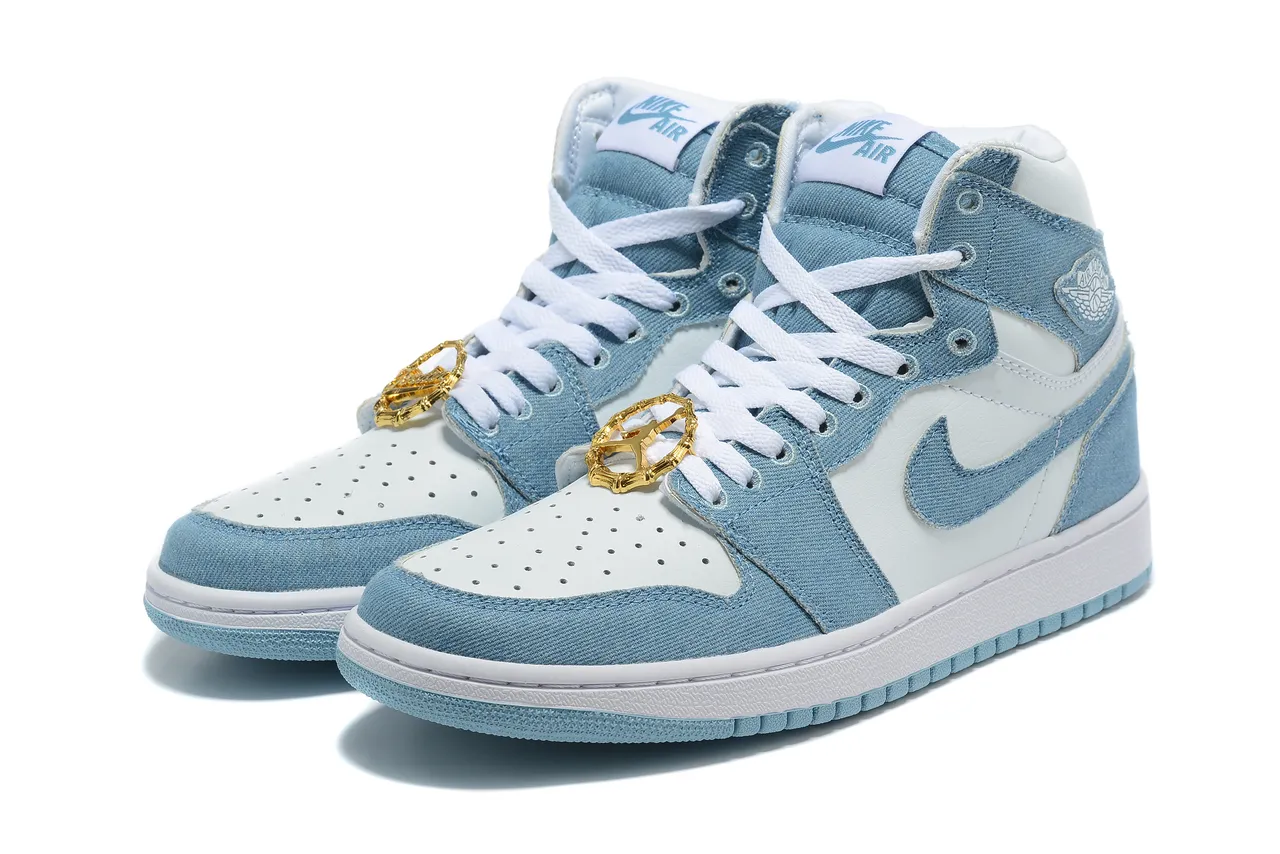 Air Jordan Blue White Denim-Textile Upper Leather Overlays Basketball Shoes 3