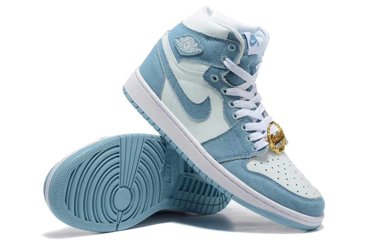 Air Jordan Blue White Denim-Textile Upper Leather Overlays Basketball Shoes 5